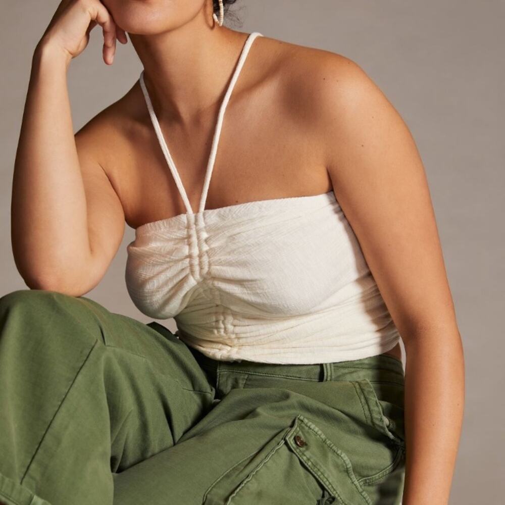 ANTHROPOLOGIE Pilcro Ruched Ribbed Halter Top Ivory NWT in XLP